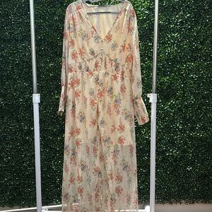 Peach floral maxi dress w/long sleeves. Size 12.